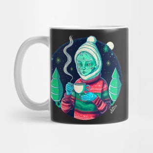 Christmas Funny Alien Drinking Coffee Wearing Sweater Mug